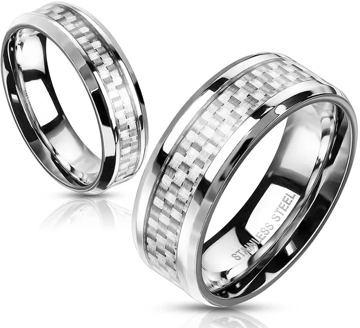 H02-8 Rally hiilikuitu-teräs kihlasormus 8mm - Kihlasormukset - H02-8-200 - 1