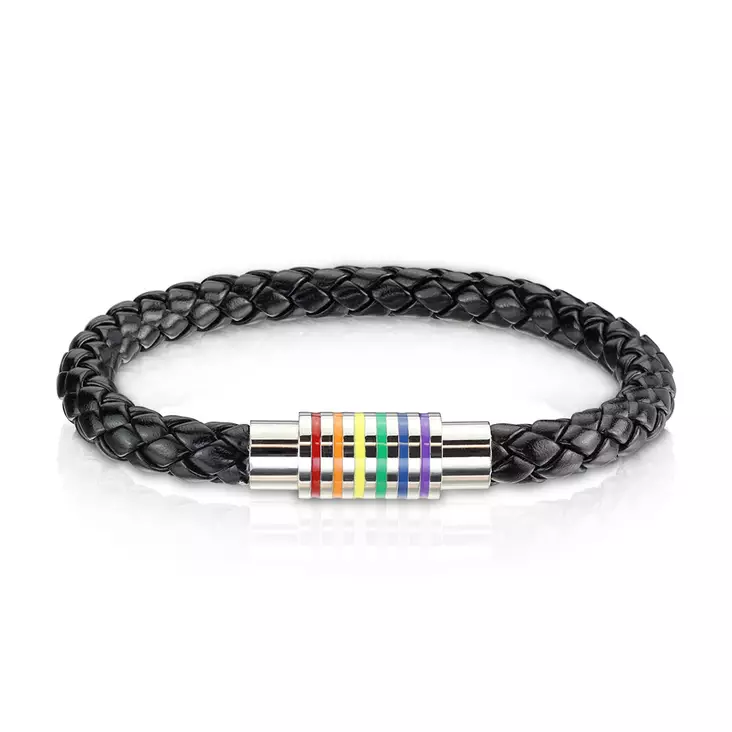 Punottu nahkarannekoru sateenkaarilukolla H07 - Nahkaiset rannekorut - H07-190 - 1