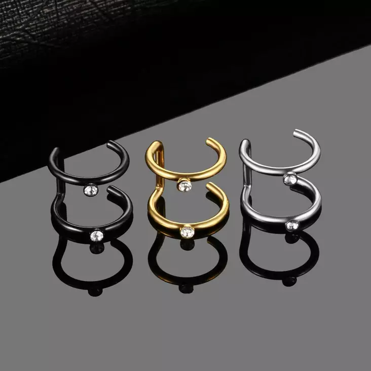 Puriste Cuff Helix Zirkon Hopea & Musta & Kulta - Lävistyskorut - K0810 - 1