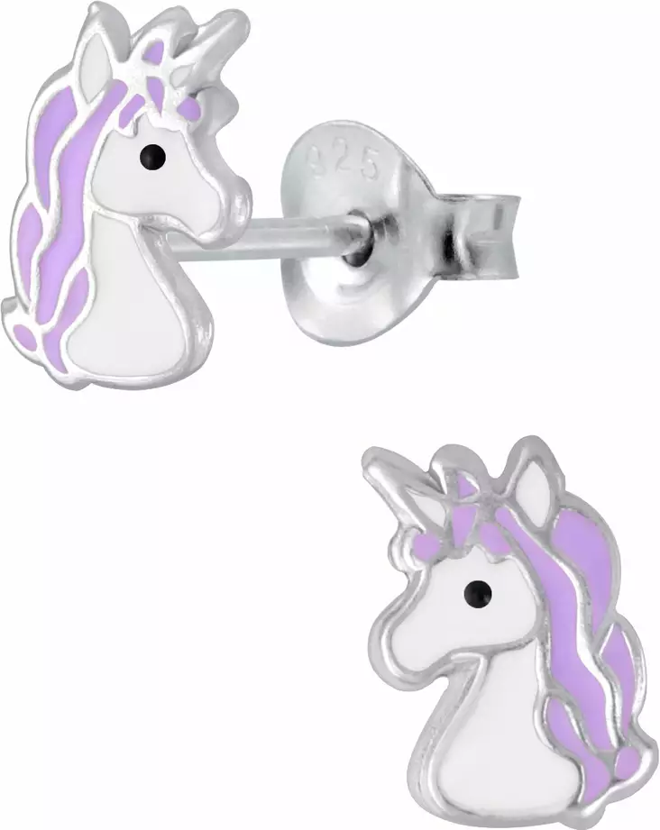Yksisarvinen Lila emaloitu Y2420 - Hopeiset korvakorut - Y2420 - 1