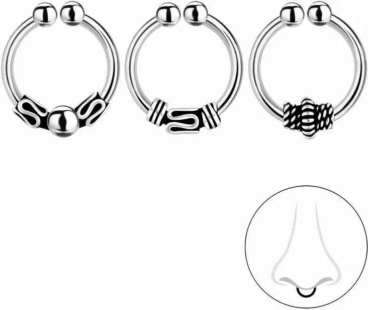 Septum setti 3-osaa hopeaa 10mm - Lävistyskorut - Y0200 - 1