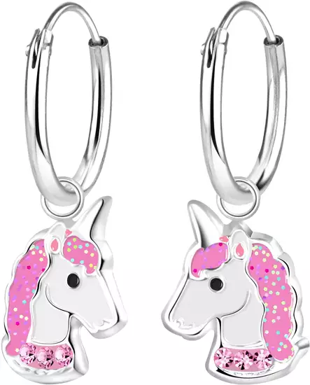 Yksisarvinen korvarengas Pink 7x12mm - Lasten korut - Y3291 - 1