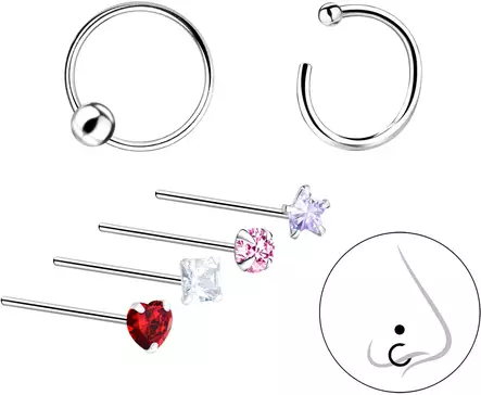 Nen=C3=A4korusetti 6-osaa hopeaa - Lävistyskorut - Y4261 - 1