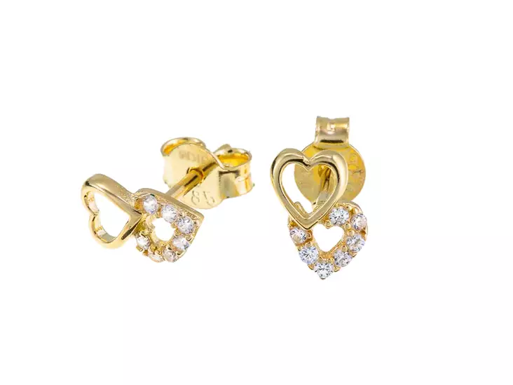 Sirot, kahdesta syd=C3=A4mest=C3=A4 koostuvat korvakorut, joissa s=C3=A4=
ikyy kirkkaat zirkonit. - Kultaiset korvakorut - 17-K1681 - 1