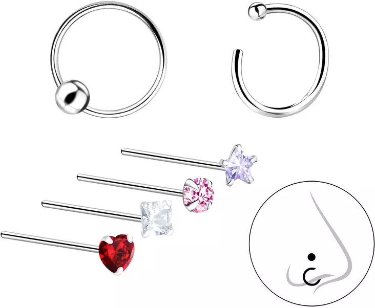 Nen=C3=A4korusetti 6-osaa hopeaa - Lävistyskorut - Y4261 - 1