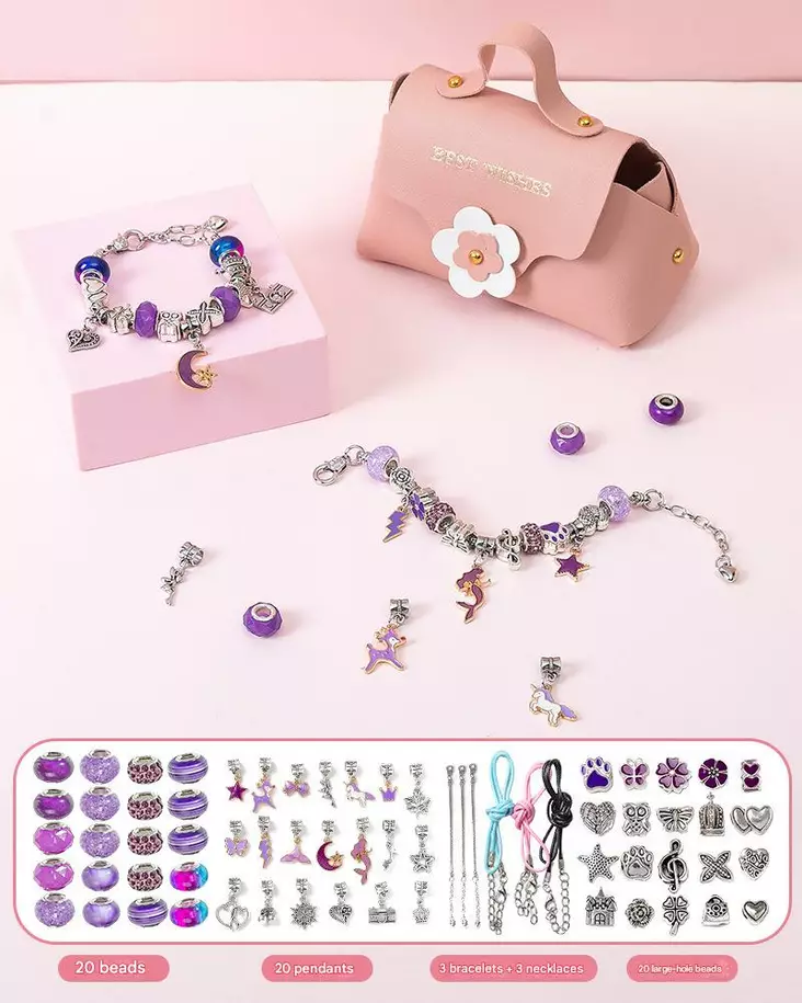 Askartelusetti rannekoruille Pinkkilaukk - Lahjat lapsille - Z581 - 1