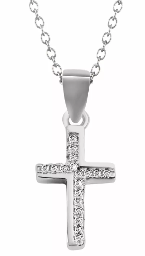 Hopeinen risti zirkoneilla SH57-001 - Rippiristi hopea - SH57-001 - 1