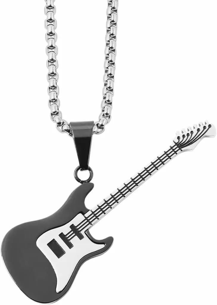 Kaulakoru S=C3=A4hk=C3=B6kitara Musta-Hopea SH362-002 - Teräksiset kaulakorut - SH362-002 - 1