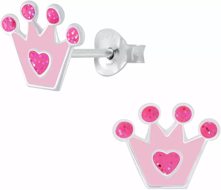 Kruunu pink emaloitu Y6602 - Hopeiset korvakorut - Y6602 - 1