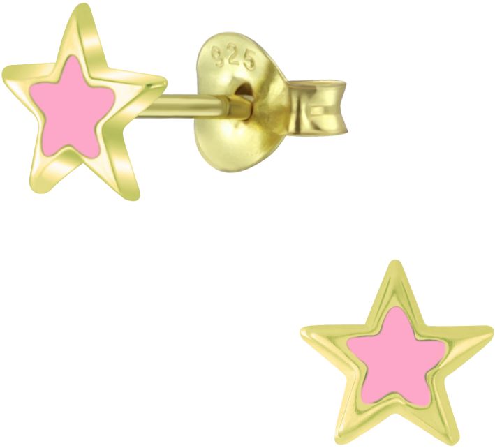 Kullattu pinkki tähtikorvakorut - Hopeiset korvakorut - Y5892 - 1