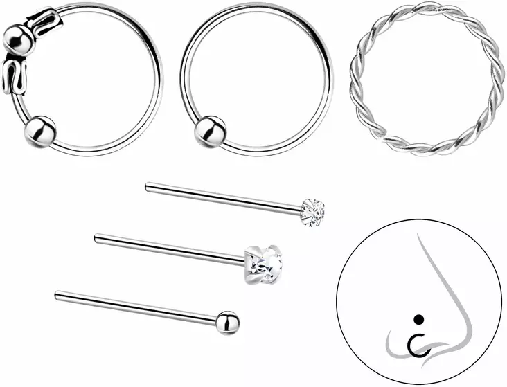 Nen=C3=A4korusetti 6-osaa hopeaa - Lävistyskorut - Y0212 - 1