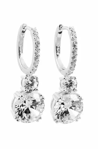 Korvarenkaat heiluvalla zirkonilla - Hopeiset korvakorut - C10193 - 1