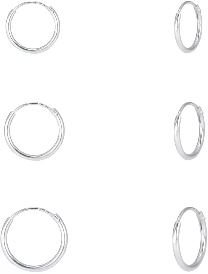 Hoop setti 3-osainen 8-10-12mm hopeaa - Hopeiset korvakorut - Y0113 - 1