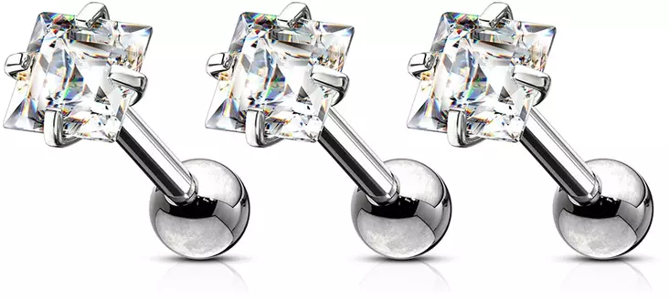 Labret/helix koru neliö zirkonilla - Lävistyskorut - HW02-3 - 1