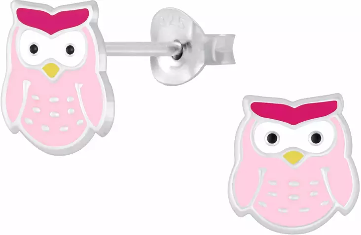 P=C3=B6ll=C3=B6 pink emaloitu Y5963 - Hopeiset korvakorut - Y5963 - 1