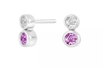 Tuplakivi kikas ja pink cz. 3,5mm tappi - Hopeiset korvakorut - N093 - 1