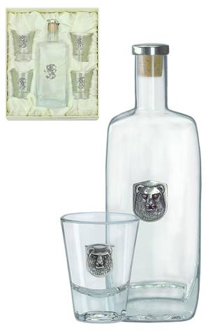 Snapsilasit ja pullo tinaisella karhukuviolla - Muut käyttöesineet - 078244 - 1