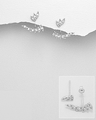 Lehv=C3=A4 2-osainen zirkonein IN15634 - Hopeiset korvakorut - IN15634 - 1