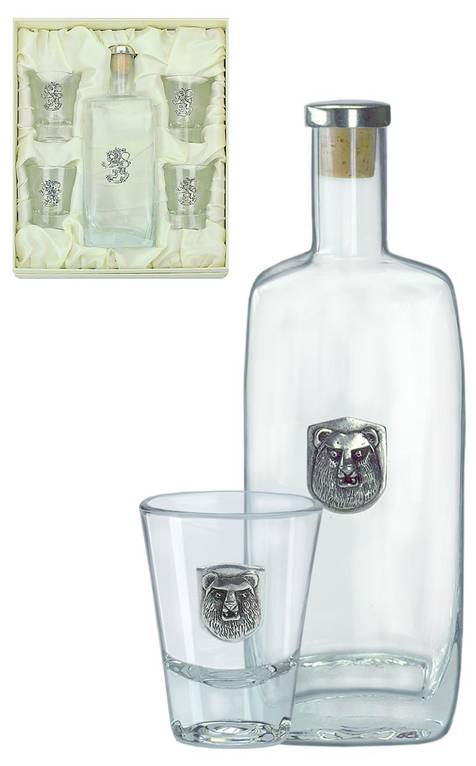 Snapsilasit ja pullo tinaisella karhukuviolla - Muut käyttöesineet - 078244 - 1