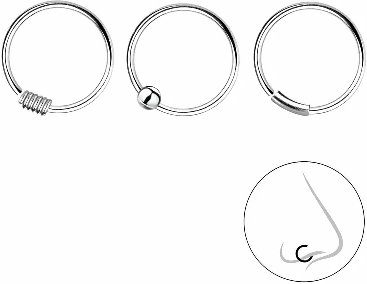 Nen=C3=A4korusetti 3-osaa hopeaa 10mm - Lävistyskorut - Y9924 - 1