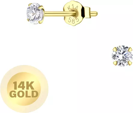 Kultakorvakoru 3mm zirkonia tappi - Kultaiset korvakorut - Y3825 - 1
