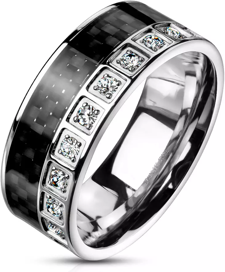 H03-8 Shine hiilikuitu-teräs sormus zirkoneilla - Kihlasormukset - H03-8-1825 - 1