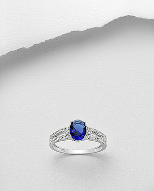 Hopeinen sormus sinisafiirin v=C3=A4risell=C3=A4 zirkonilla=20 - Super outlet - hopeasormukset - IN15750B-1625 - 2