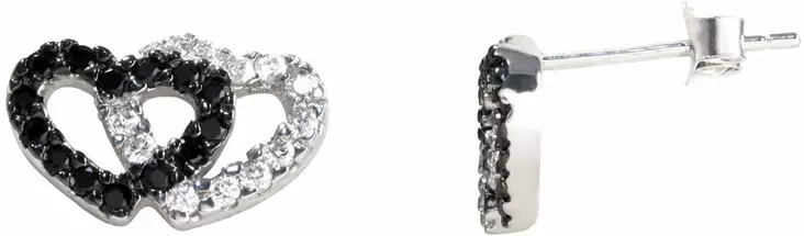 Kirkas ja musta sydän zirkon - Hopeiset korvakorut - RHK65 - 1