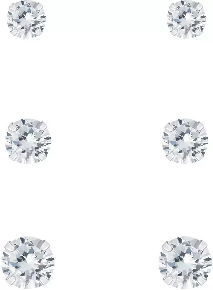 Zirkoniasetti 3-4-5 mm kirkas tappi - Hopeiset korvakorut - Y345 - 1