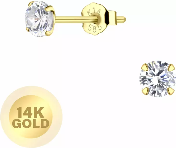 Kultakorvakoru 4 mm zirkonia tappi - Kultaiset korvakorut - Y3826 - 1