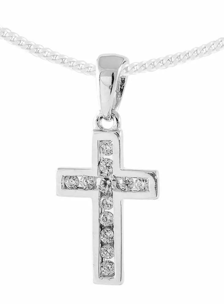 Hopeinen risti zirkoneilla C10276 - Rippiristi hopea - C10276 - 1