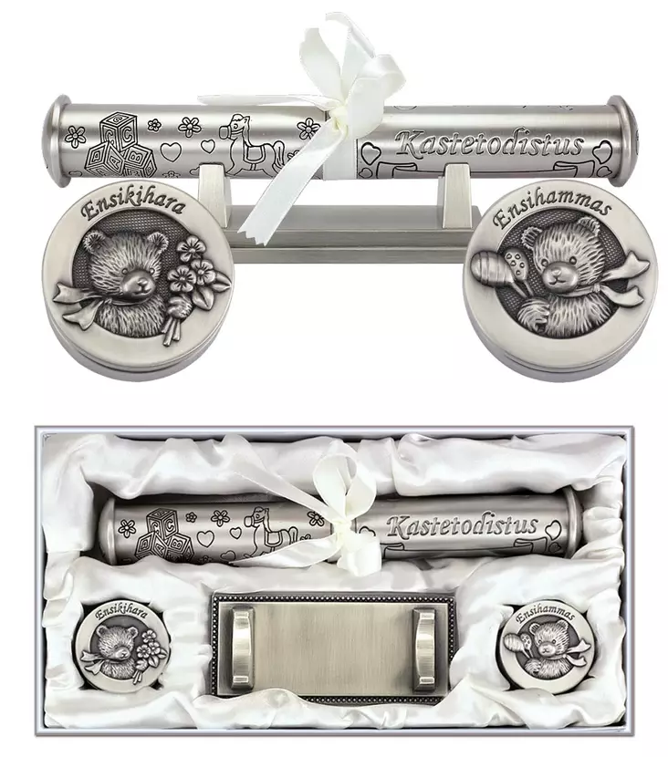 Kastetodistus sek=C3=A4 ensikihara ja -hammas rasiat 078746 - Muut Kastelahjat - 078746 - 1