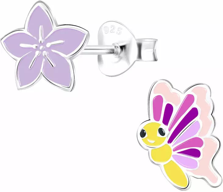 Kukka ja Perhonen korvakoru 8x9mm - Hopeiset korvakorut - Y7936 - 1