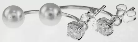 Puolikaari helmill=C3=A4 ja zirkoneilla HK857 - Hopeiset korvakorut - HK857 - 1