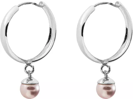 Korvarenkaat pink helmi 3x15mm - Hopeiset korvakorut - H3038 - 1