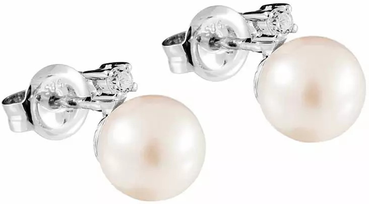 Valkokultaiset helmikorvakorut zirkoneilla C118-2155 - Helmikorvakorut - C118 - 1