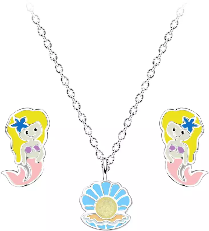 Merenneito setti riipus ja korvakorut 35-45cm - Hopeiset riipukset - Y7988 - 1