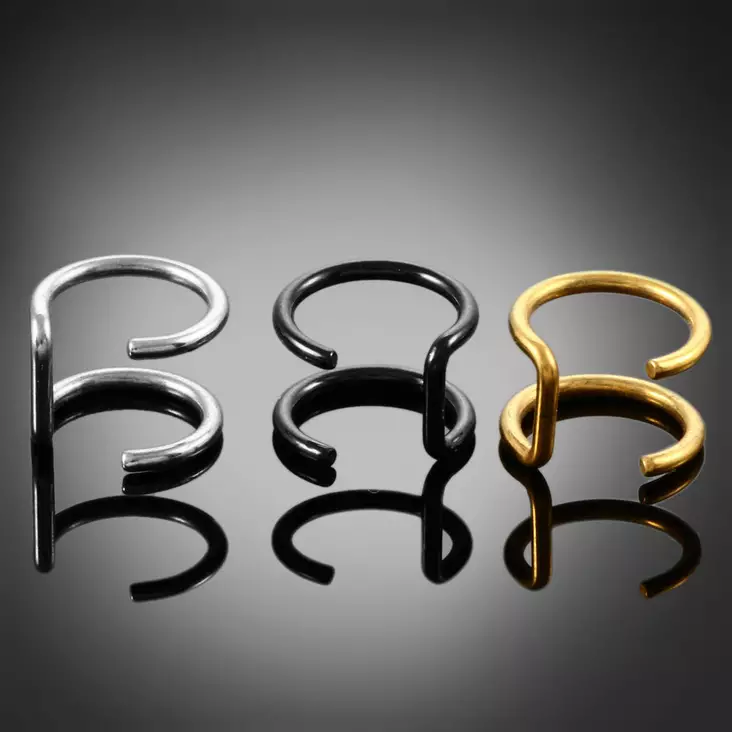 Puriste Cuff Helix Hopea & Musta & Kulta - Lävistyskorut - K0818 - 1