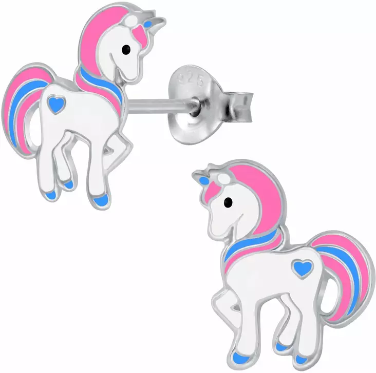 Yksisarvinen turkoosi-pink emaloitu Y1918 - Hopeiset korvakorut - Y1918 - 1