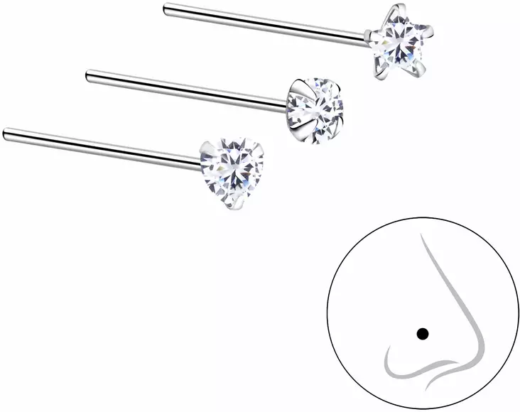 Nen=C3=A4korusetti 3-osaa hopeaa - Lävistyskorut - Y9928 - 1