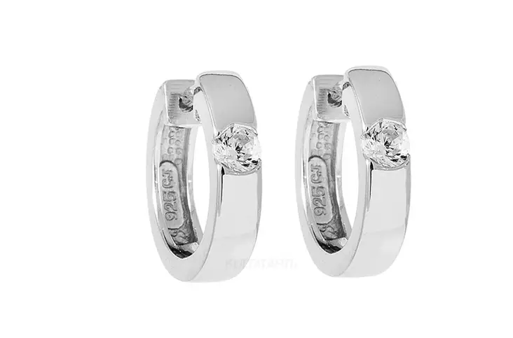 Hopeakorvakorut kreoli rengas yksi zirkoni - Hopeiset korvakorut - C10139 - 2