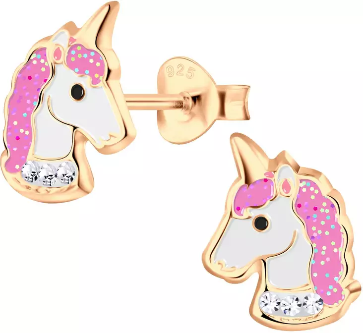 Yksisarvinen korvakoru Rose Pink kristallein 8x11mm - Lasten korut - Y5519 - 1