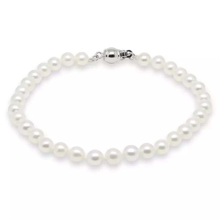 Helmiranne 6-6½mm AAA valkoinen hopealukolla 19cm - Helminauhat ja helmikorut - PB-001-3A-6-19 - 1