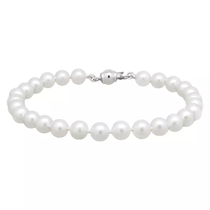 Helmiranne 5mm AAAA valkoinen hopealukolla 19cm - Helminauhat ja helmikorut - PB-001-4A-5-19 - 1