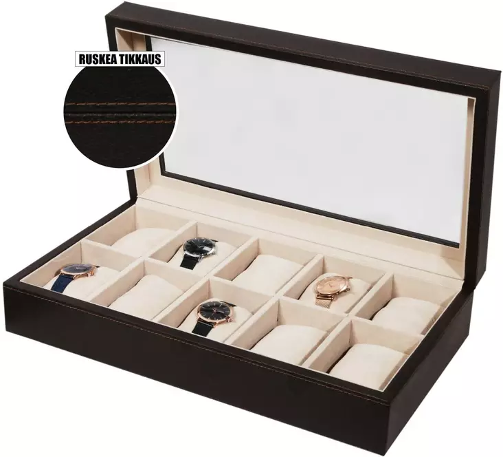 Kellolaatikko kymmenelle kellolle ruskealla tikkauksella - Kellolaatikot - 6237A - 1