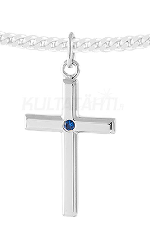 Hopeinen rippiristi sinisell=C3=A4 zirkonilla C10052B - Rippiristi hopea - C10052B - 1