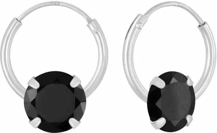 Korvarenkaat mustilla zirkoneilla - Hopeiset korvakorut - Y4666B - 1
