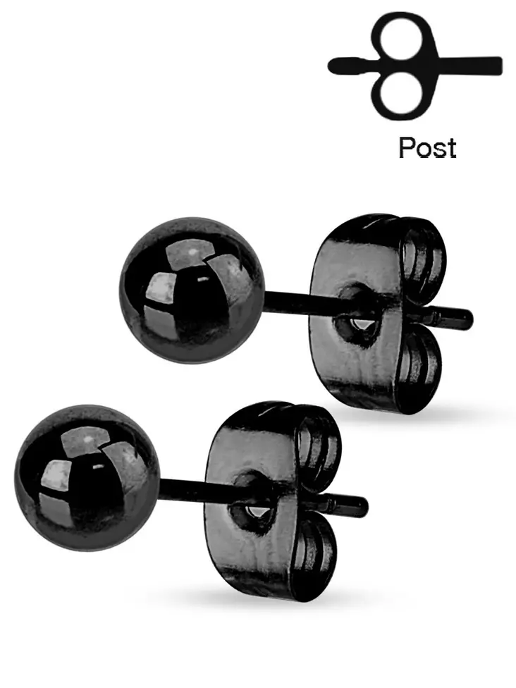 Pallokorvis 4 mm Musta - Teräksiset korvakorut - HEB4B - 1