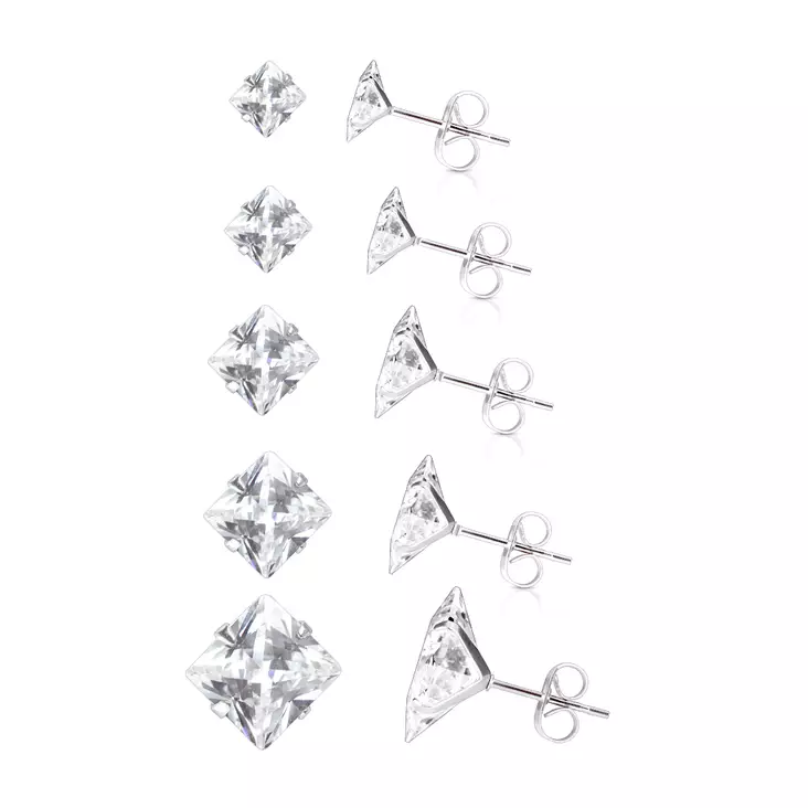 Kirkas neliö zirkoni 3mm tappi - Teräksiset korvakorut - H3C - 1