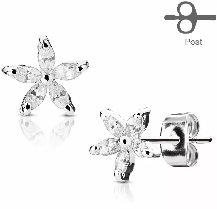 Kukka ter=C3=A4s kirkas 7mm tappi HK021C - Teräksiset korvakorut - HK021C - 1